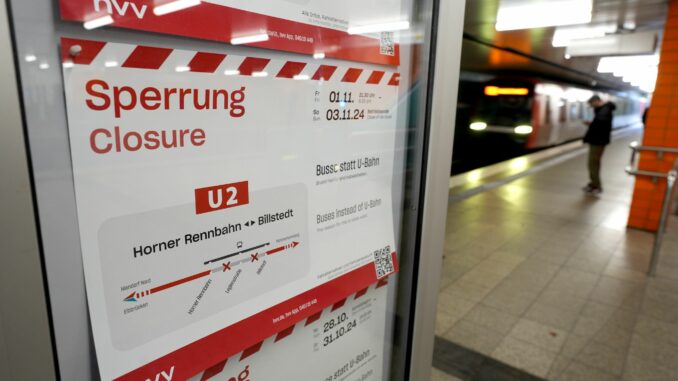 Sperrung der U-Bahnlinie U2 Im Osten Hamburgs müssen Fahrgäste der U2 am Wochenende einen Teil der Strecke mit Ersatzbussen fahren.