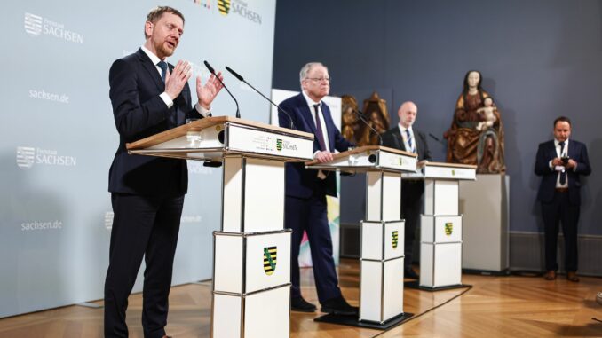 Ministerpräsidentenkonferenz (MPK) Die Ministerpräsidenten Michael Kretschmer (Sachsen) und Stephan Weil (Niedersachsen) informieren über die Ergebnisse der Ministerpräsidentenkonferenz.