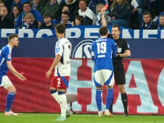 Rote Karte schon in der 3. Minute: Harm Osmers verweist Kenan Karaman nach Videobeweis des Feldes.