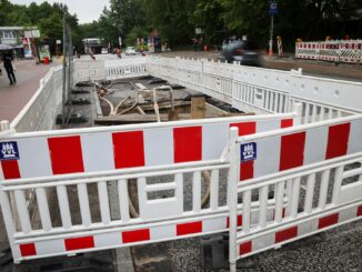 Während der Bauarbeiten können Autos die Elbgaustraße nur in einer Richtung befahren, Busse werden umgeleitet.