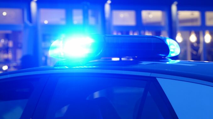 Ein Streifenwagen der Polizei mit eingeschaltetem Blaulicht Der Mann erlitt laut Polizei schwere Kopfverletzungen. (Symbolbild)