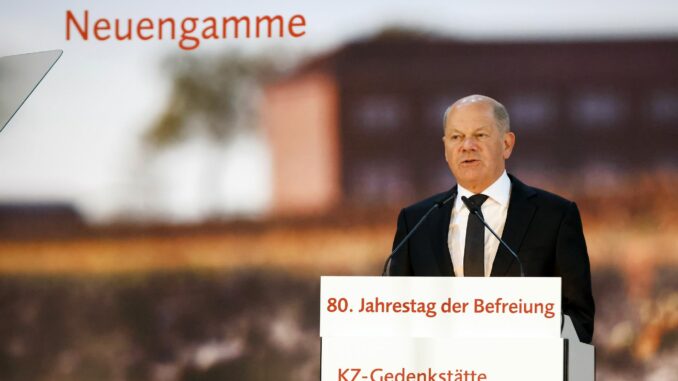 80. Jahrestag der Befreiung des KZ Neuengamme Deutschland kommt nach den Worten des scheidenden Kanzlers beim Bewahren eines Europas in Frieden und Freiheit besondere Verantwortung zu.