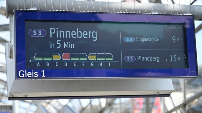 Auslastungsanzeige in Hamburg In Hamburg informiert eine Anzeige über die Auslastung einer S-Bahn.