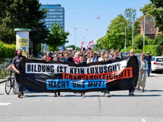 Die Studierenden zogen von der Christian-Albrechts-Universität zum Landtag in Kiel.
