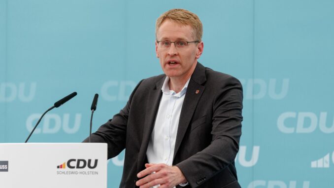 Landesausschuss CDU Schleswig-Holstein Schleswig-Holsteins Regierungschef Daniel Günther (CDU) verteidigt die Förderung von Northvolt.