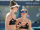 Die Titelverteidigerinnen Svenja Müller (l) und Cinja Tillmann stehen im EM-Achtelfinale.