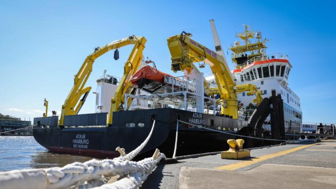 Vermessungs-, Wracksuch- und Forschungsschiff „Atair“ Mit dem Schiff soll die Nordsee vermessen werden. (Archivfoto)